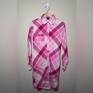 Moda International women’s pink plaid Size 8 Linen Button Up Shirt Dress